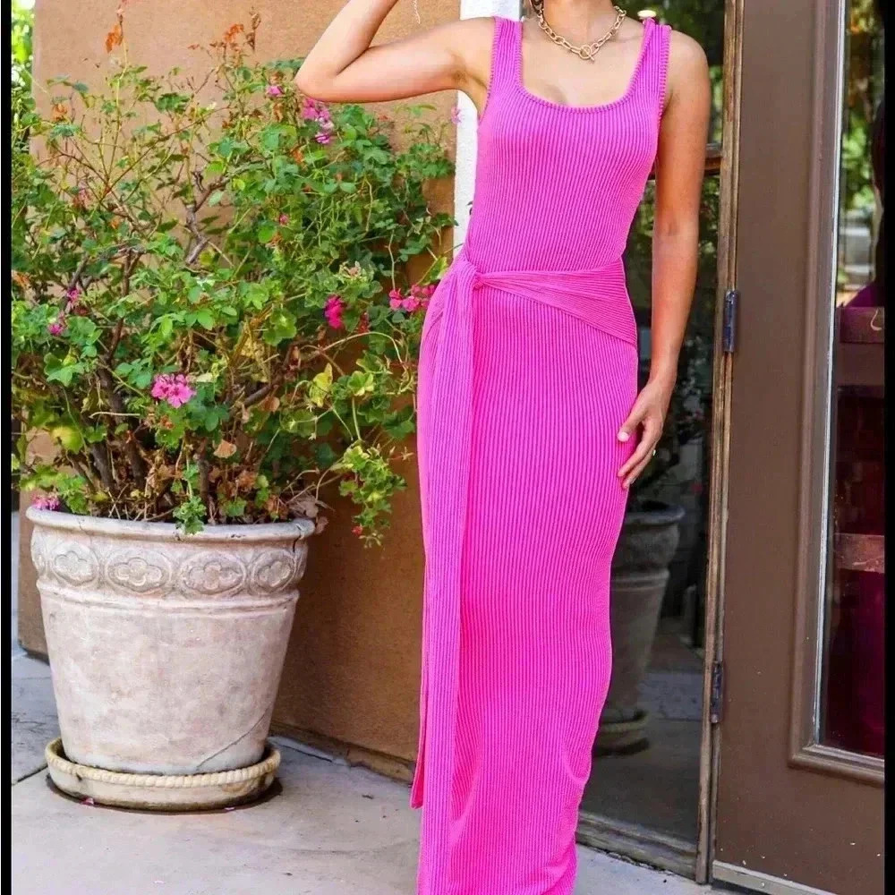 Bella Self Tie Maxi Dress Pink